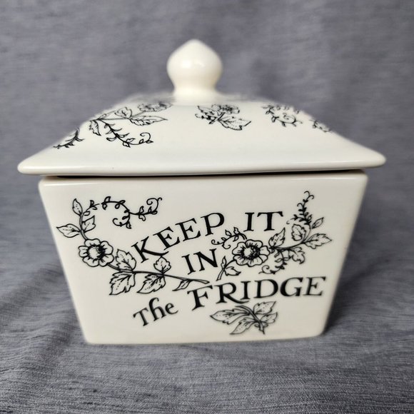 Emma Bridgewater Ceramic Butter Dish Made in England Dairy Cow Floral Vine Black - Picture 6 of 9